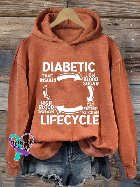 Diabetes Awareness Art Print Casual Hoodie Sweatshirt Orange / S