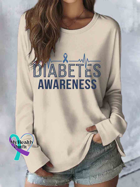 Diabetes Awareness Art Print Casual Long Sleeve Top Apricot / S