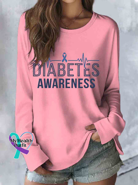 Diabetes Awareness Art Print Casual Long Sleeve Top Pink / S
