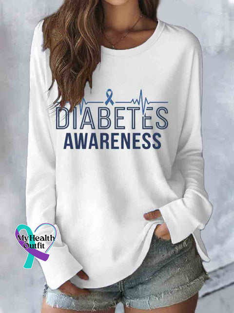 Diabetes Awareness Art Print Casual Long Sleeve Top White / S
