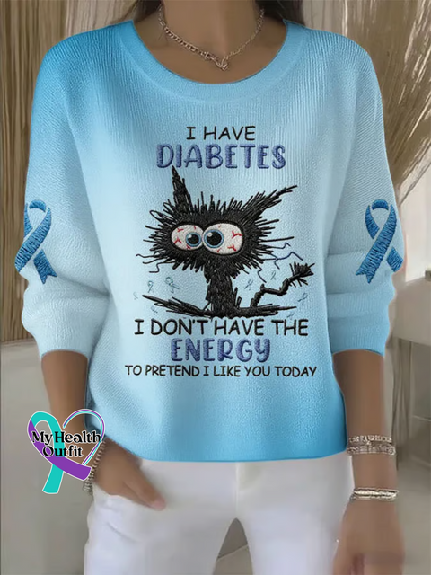 Diabetes Awareness Art Print Casual Pullover Sweater Blue / S