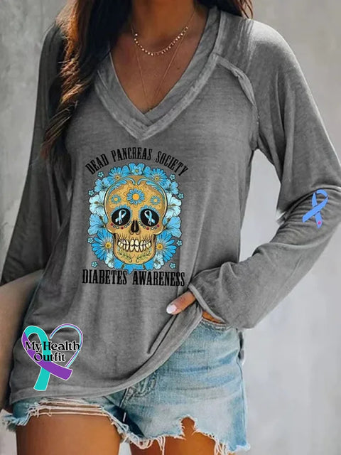 Diabetes Awareness Art Print Casual Sweatshirt Grey / S