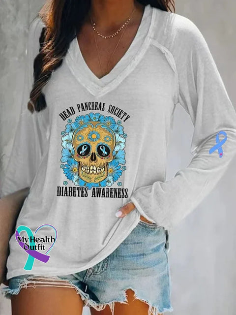 Diabetes Awareness Art Print Casual Sweatshirt White / S