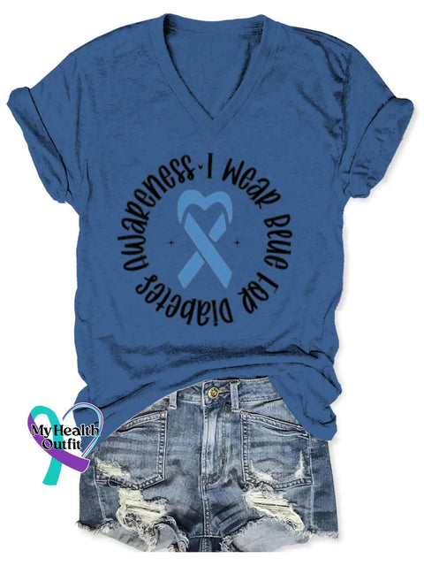 Diabetes Awareness Art V-neck Casual T-Shirt Blue / S