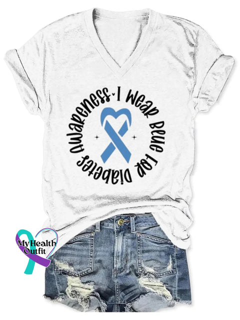 Diabetes Awareness Art V-neck Casual T-Shirt White / S