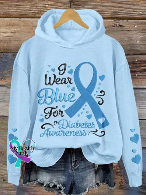 Diabetes Awareness Print Casual Hoodie Sweatshirt Blue / S