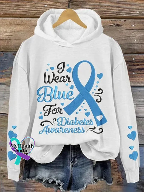 Diabetes Awareness Print Casual Hoodie Sweatshirt White / S