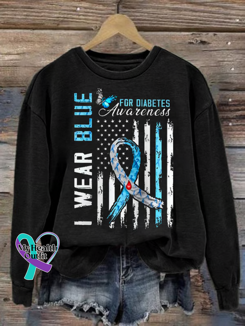 Diabetes Awareness Print Casual Sweatshirt Black / S
