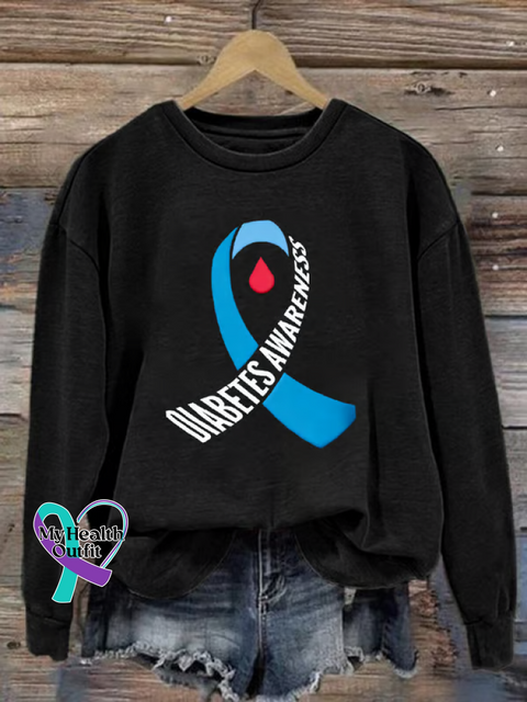 Diabetes Awareness Print Casual Sweatshirt Black / S