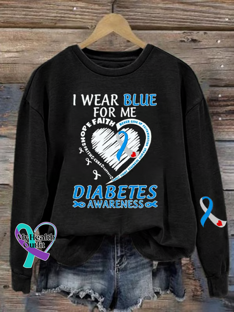 Diabetes Awareness Print Casual Sweatshirt Black / S