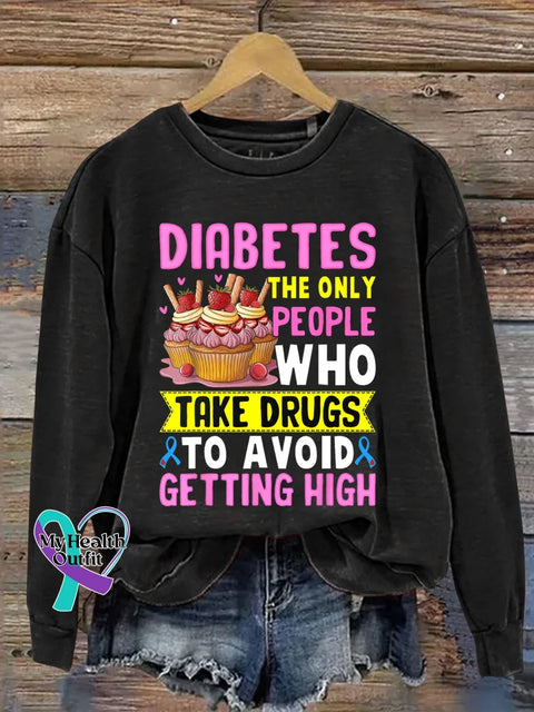 Diabetes Awareness Print Casual Sweatshirt Black / S