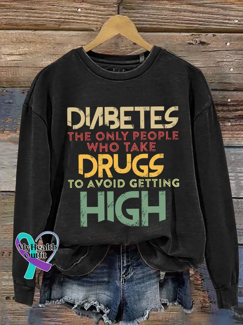 Diabetes Awareness Print Casual Sweatshirt Black / S