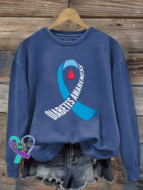 Diabetes Awareness Print Casual Sweatshirt Blue / S