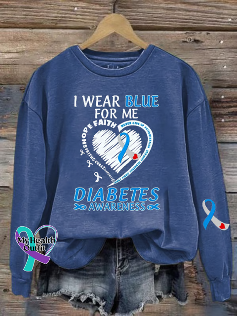 Diabetes Awareness Print Casual Sweatshirt Blue / S