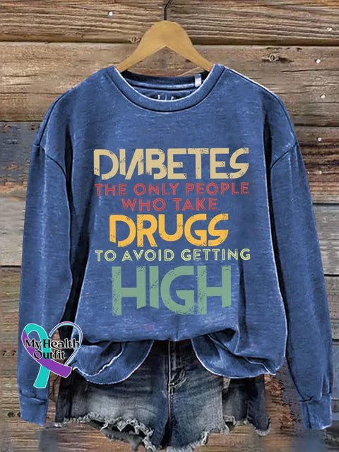 Diabetes Awareness Print Casual Sweatshirt Blue / S