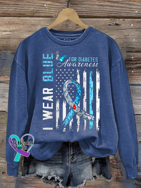 Diabetes Awareness Print Casual Sweatshirt Blue / S