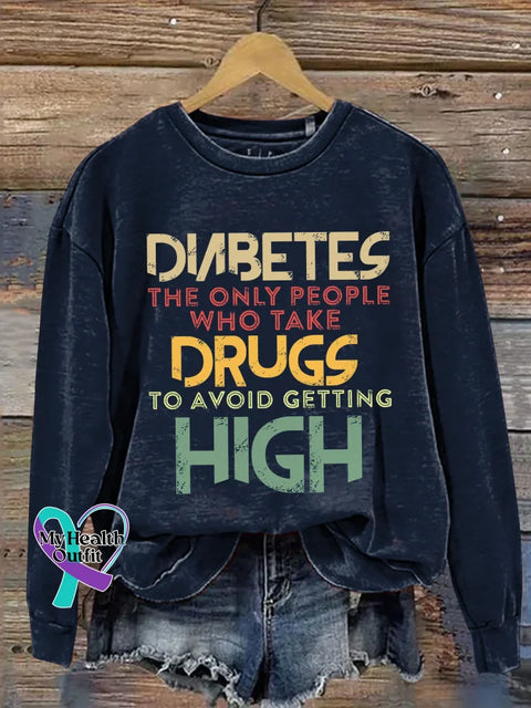 Diabetes Awareness Print Casual Sweatshirt DarkBlue / S