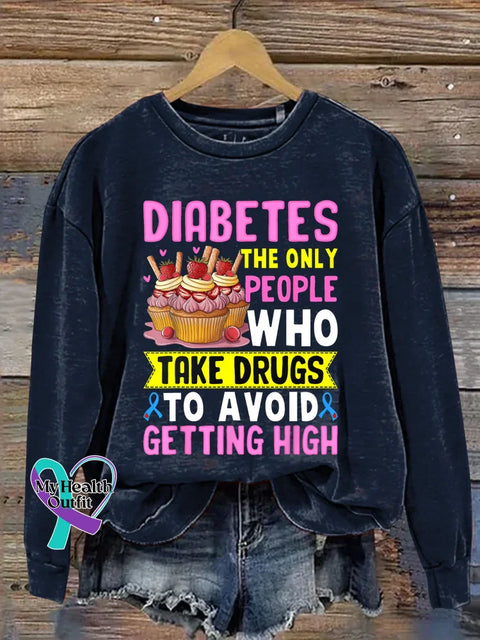 Diabetes Awareness Print Casual Sweatshirt DarkBlue / S