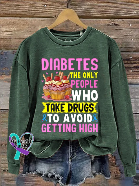 Diabetes Awareness Print Casual Sweatshirt Green / S