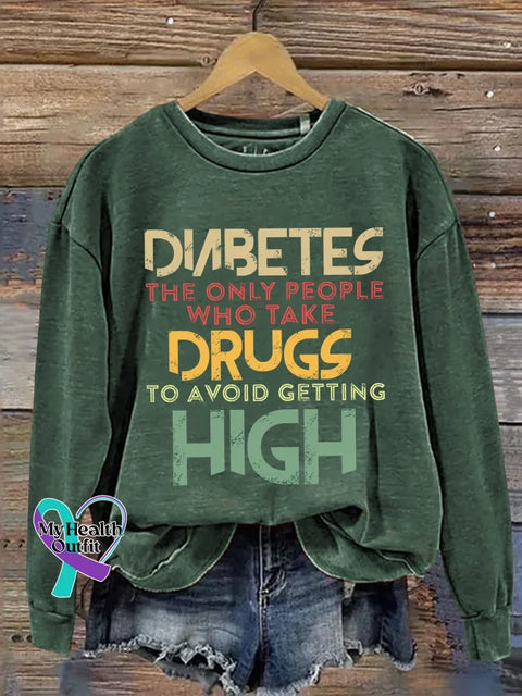 Diabetes Awareness Print Casual Sweatshirt Green / S