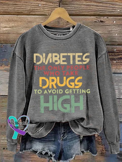 Diabetes Awareness Print Casual Sweatshirt Grey / S