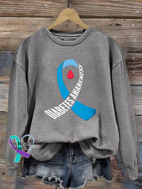 Diabetes Awareness Print Casual Sweatshirt Grey / S