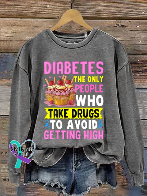Diabetes Awareness Print Casual Sweatshirt Grey / S