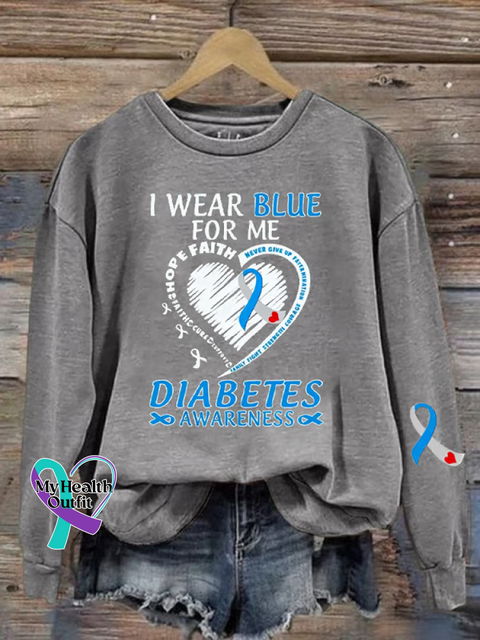 Diabetes Awareness Print Casual Sweatshirt Grey / S