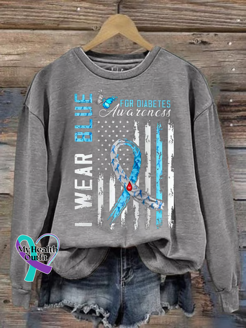 Diabetes Awareness Print Casual Sweatshirt Grey / S