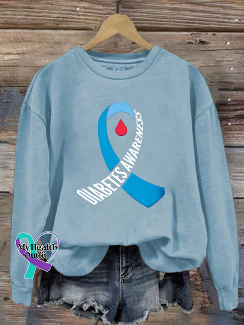 Diabetes Awareness Print Casual Sweatshirt LightBlue / S