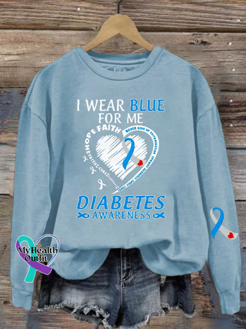 Diabetes Awareness Print Casual Sweatshirt LightBlue / S