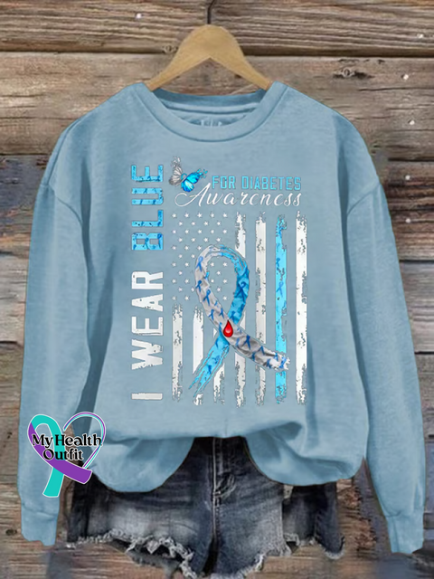 Diabetes Awareness Print Casual Sweatshirt LightBlue / S