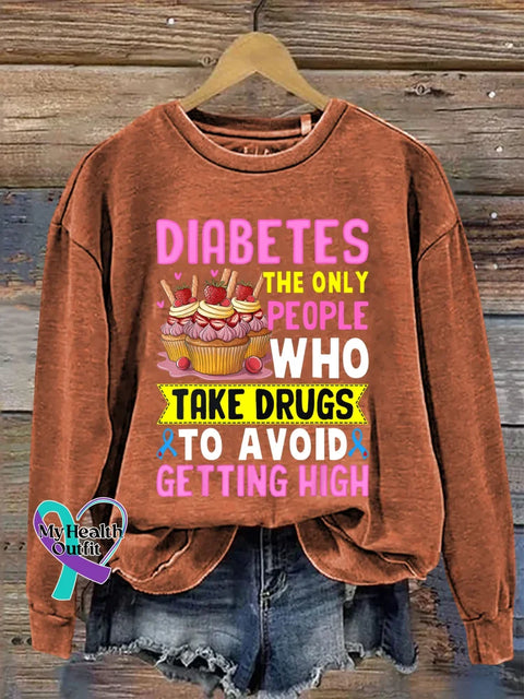 Diabetes Awareness Print Casual Sweatshirt Orange / S