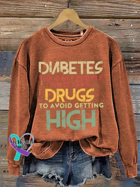 Diabetes Awareness Print Casual Sweatshirt Orange / S