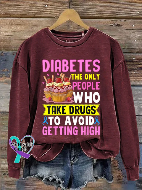 Diabetes Awareness Print Casual Sweatshirt Red / S