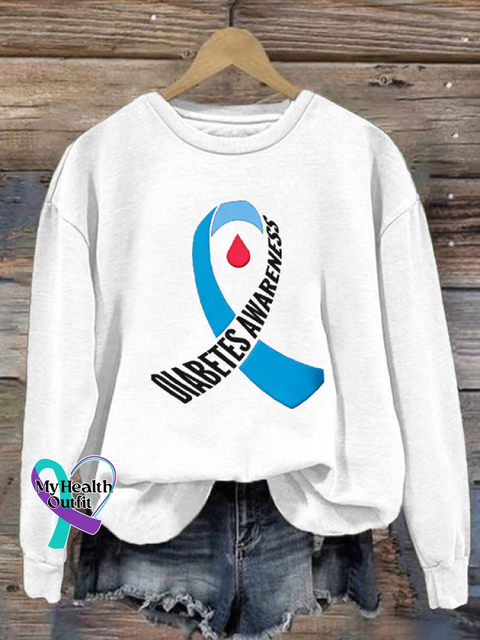 Diabetes Awareness Print Casual Sweatshirt White / S