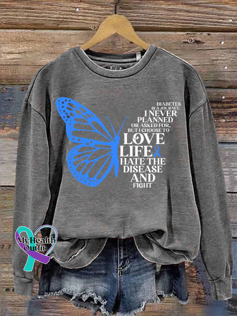 Diabetes Is A Journey Butterfly Art Print Casual Sweatshirt Grey / S