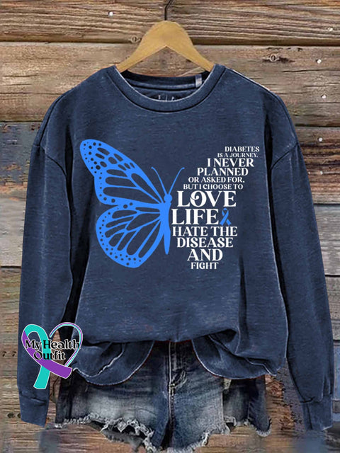 Diabetes Is A Journey Butterfly Art Print Casual Sweatshirt Navyblue / S