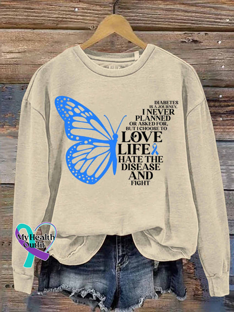 Diabetes Is A Journey Butterfly Art Print Casual Sweatshirt Sand / S