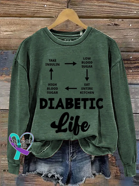 Diabetic Life Diabetes Awareness Print Casual Sweatshirt Green / S