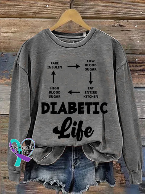 Diabetic Life Diabetes Awareness Print Casual Sweatshirt Grey / S