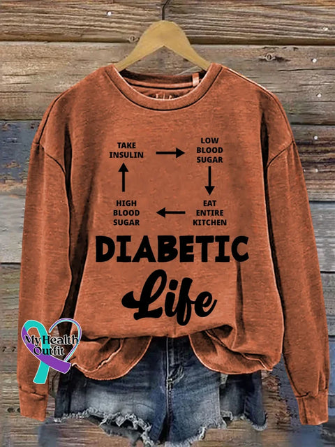 Diabetic Life Diabetes Awareness Print Casual Sweatshirt Orange / S