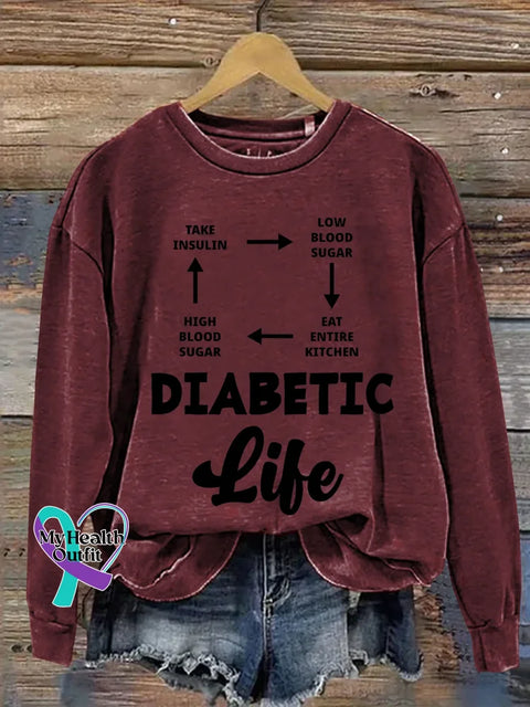 Diabetic Life Diabetes Awareness Print Casual Sweatshirt Red / S