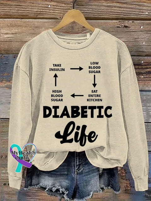 Diabetic Life Diabetes Awareness Print Casual Sweatshirt Sand / S