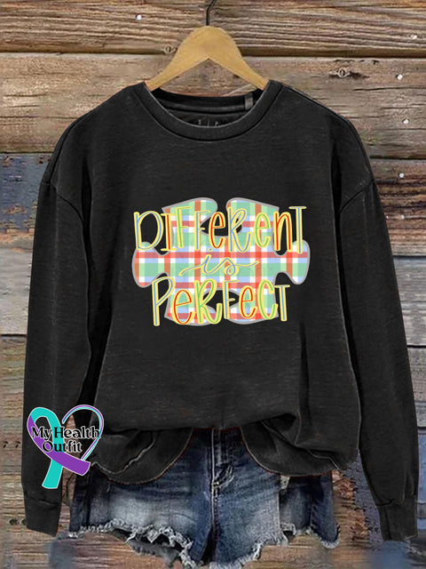 Different Is Perfect Autism Awareness Puzzle Print Casual Sweatshirt Black / S
