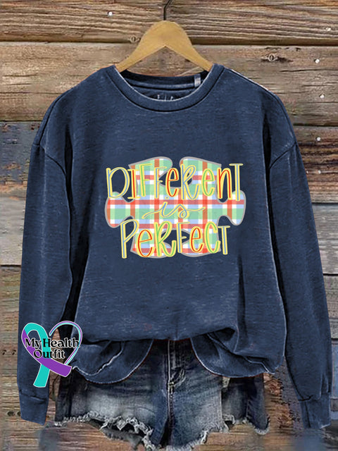 Different Is Perfect Autism Awareness Puzzle Print Casual Sweatshirt NavyBlue / S