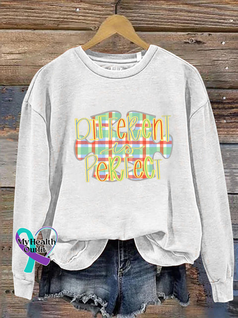 Different Is Perfect Autism Awareness Puzzle Print Casual Sweatshirt White / S
