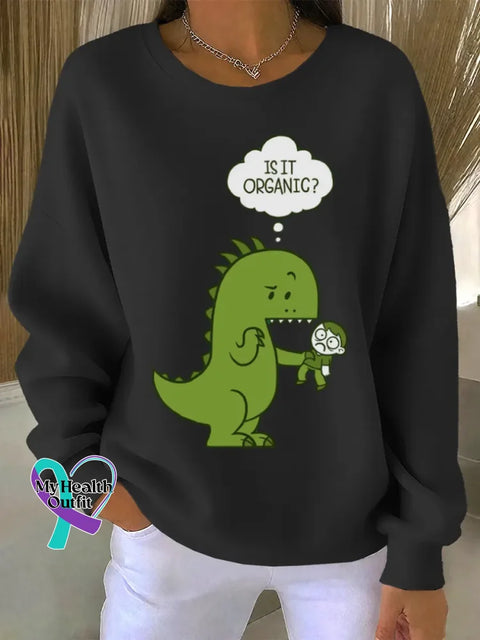 Dinosaur Funny Art Print Casual Sweatshirt Black / S