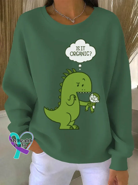 Dinosaur Funny Art Print Casual Sweatshirt Green / S