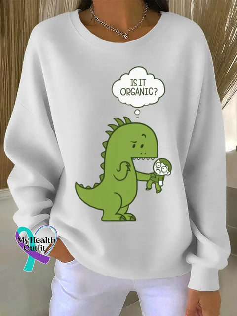 Dinosaur Funny Art Print Casual Sweatshirt White / S
